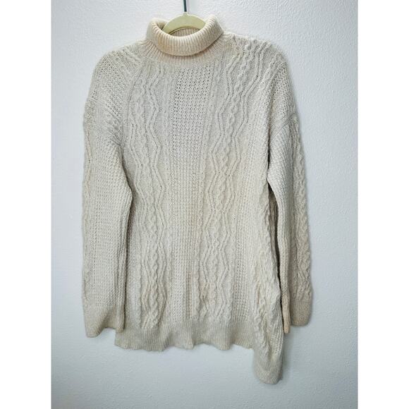 Vince Cream Chunky Knit Long Sleeve Mock Neck Sweater L - Picture 1 of 14